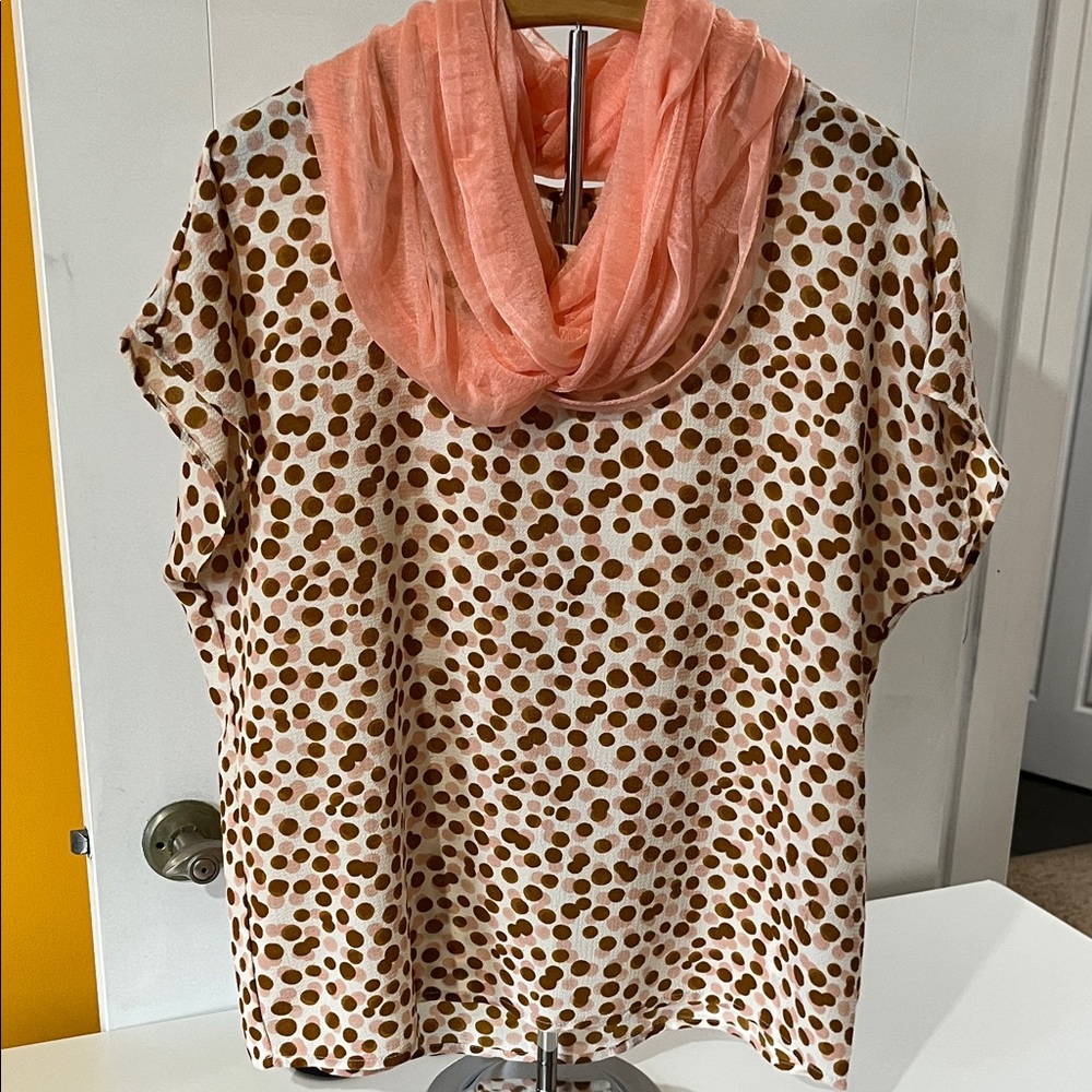 Chic Polka Dot Blouse - Tan and White